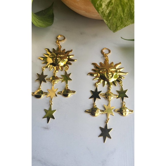 Sun & Stars Dangle Earrings, Planet Bohemian Jewelry - Picture 3 of 4